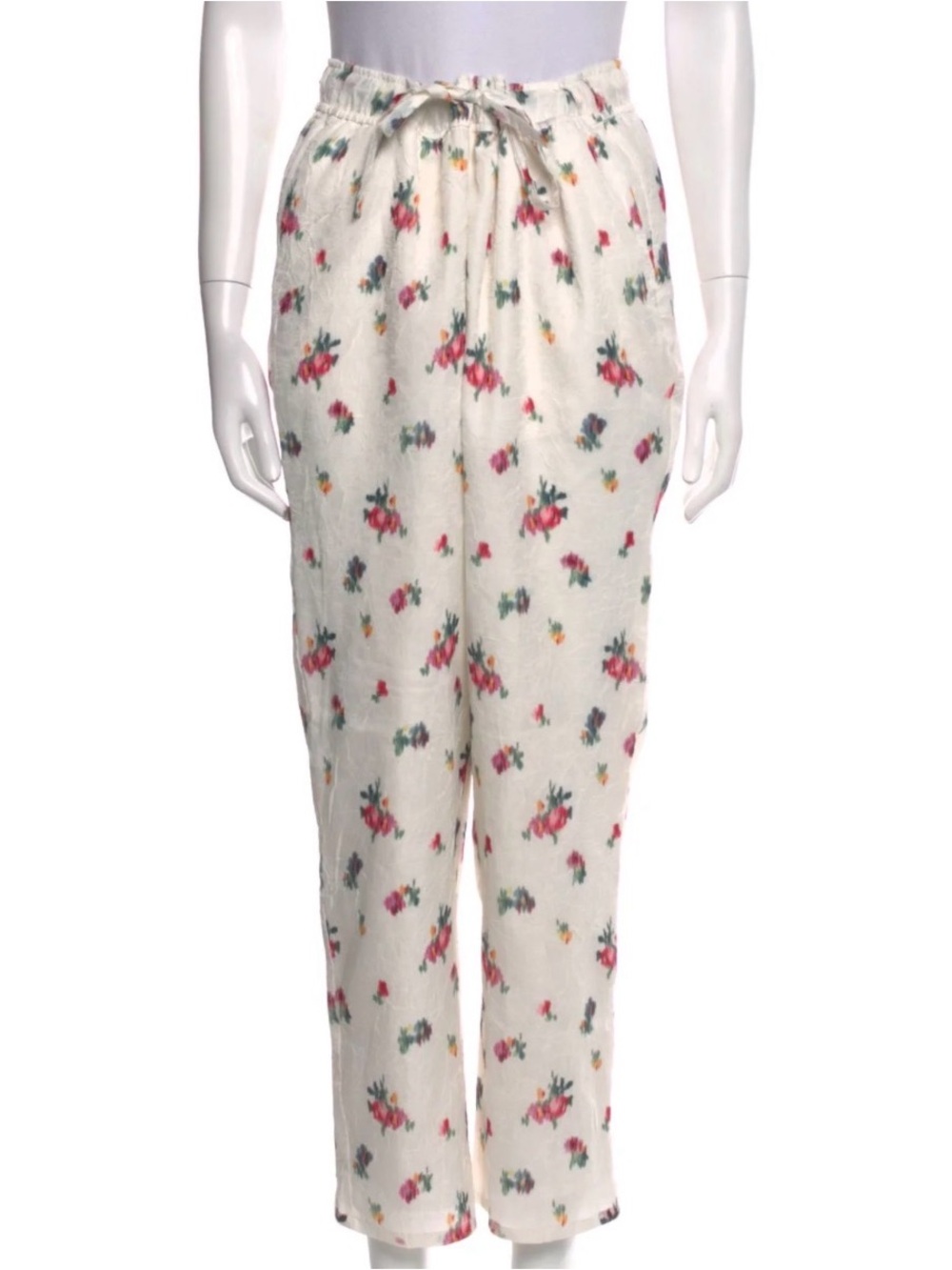 Floral Drawstring Pants - White